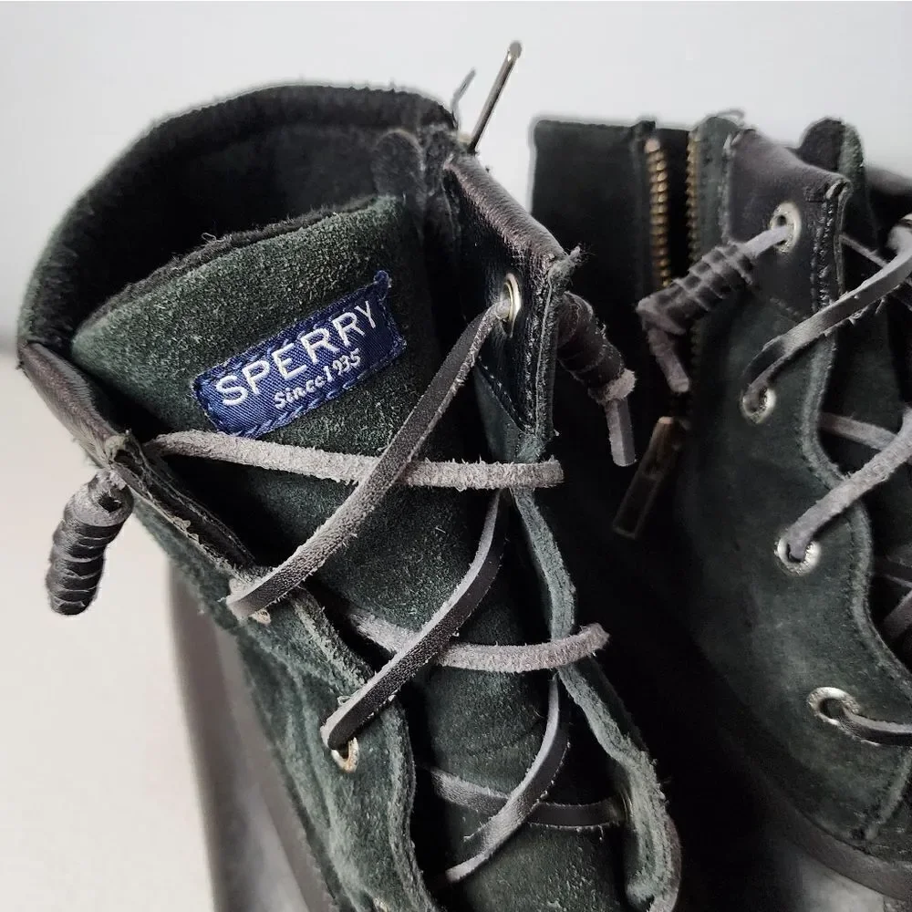 Sperry Syren Gulf Duck Boots Womens Size 10 Black Suede Lined Zip Up Booties
